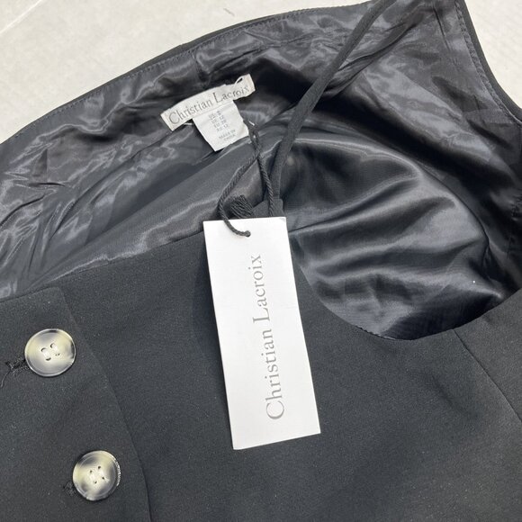 Christian Lacroix Top Womens 8 Black Crepe Strappy Vest Button Front Classic - Picture 7 of 10